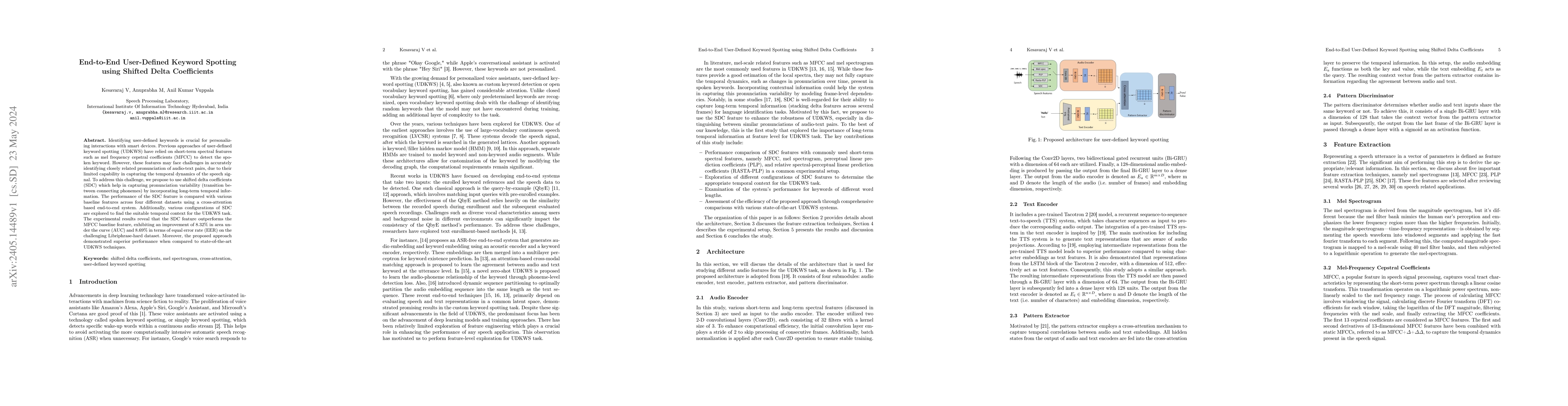 Thumbnail for End-to-End User-Defined Keyword Spotting using Shifted Delta
  Coefficients