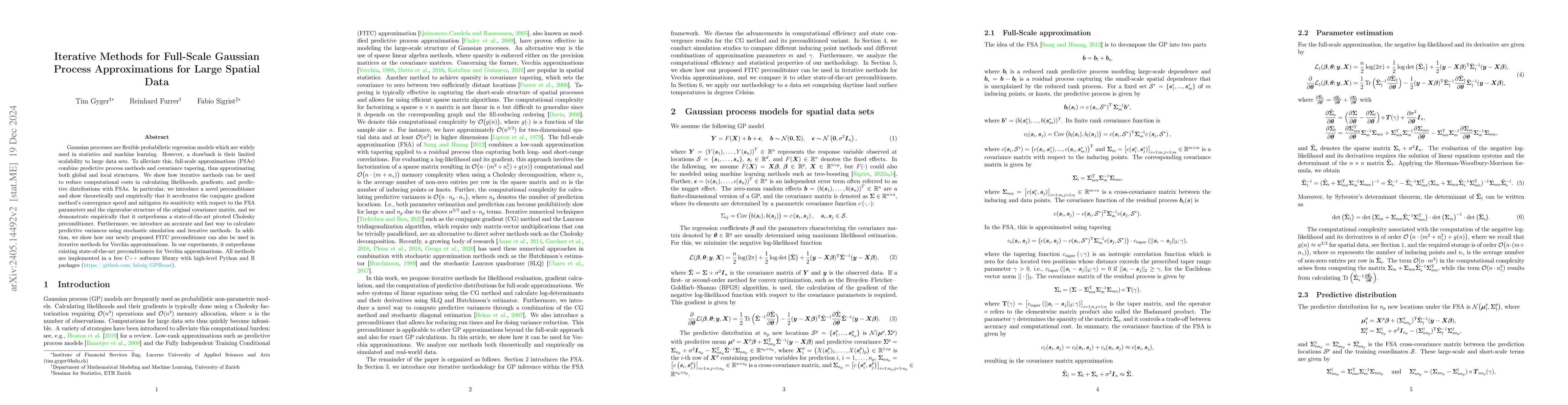 Thumbnail for Iterative Methods for Full-Scale Gaussian Process Approximations for
  Large Spatial Data
