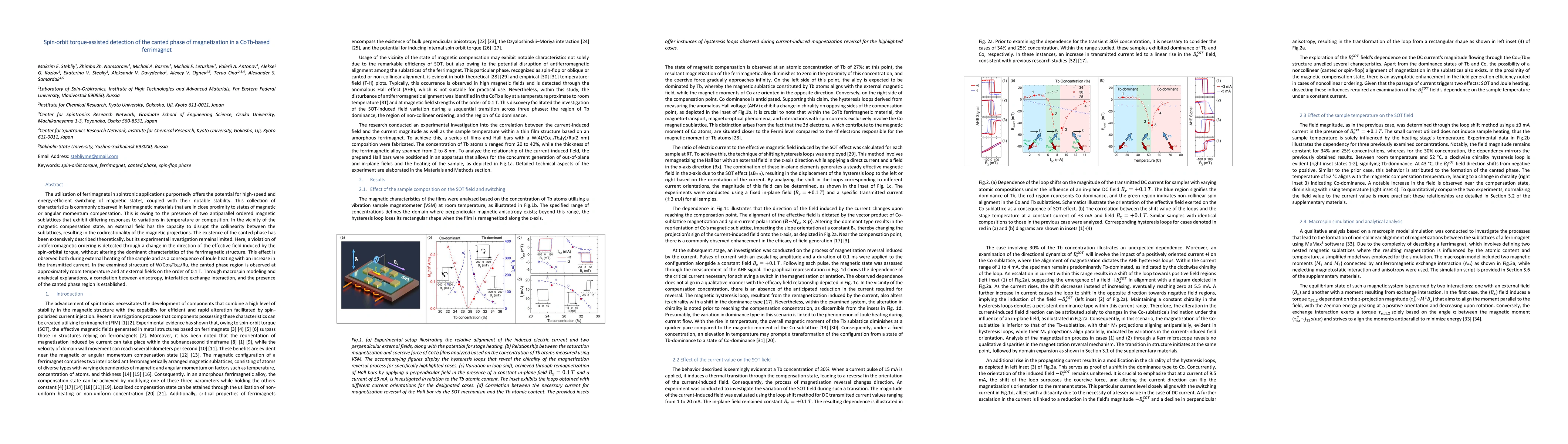 Thumbnail for Spin-orbit torque-assisted detection of the canted phase of
  magnetization in a CoTb-based ferrimagnet
