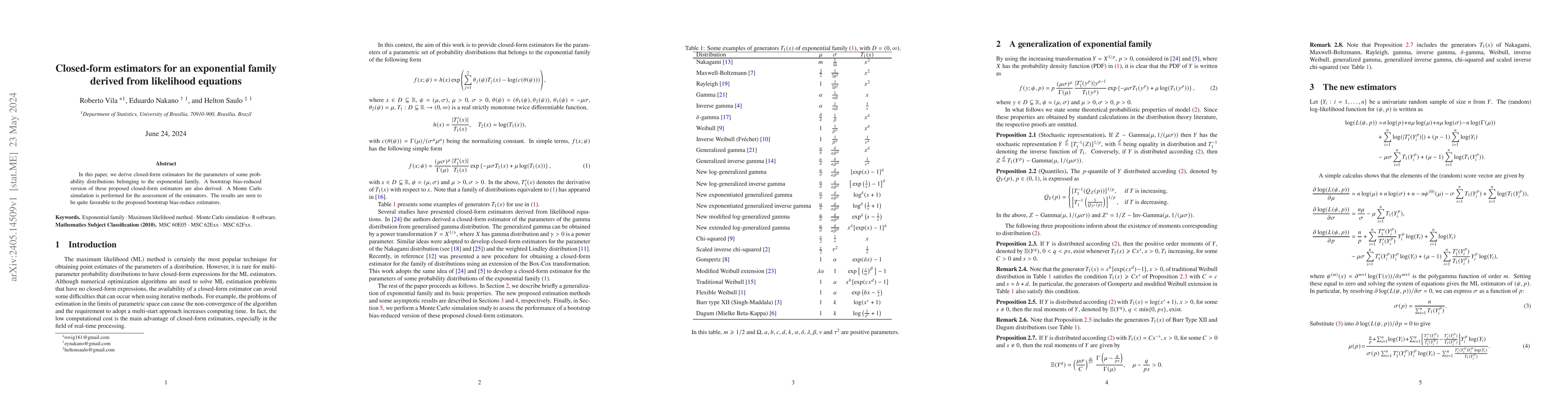 Thumbnail for Closed-form estimators for an exponential family derived from likelihood
  equations