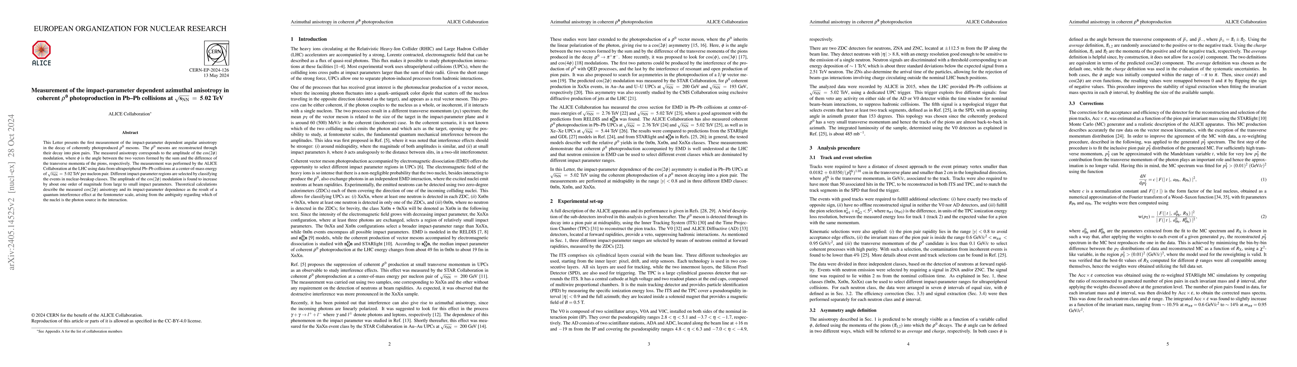 Thumbnail for Measurement of the impact-parameter dependent azimuthal anisotropy in
  coherent $\rho^0$ photoproduction in Pb$-$Pb collisions at $\sqrt{s_{\rm
  NN}}$ = 5.02 TeV