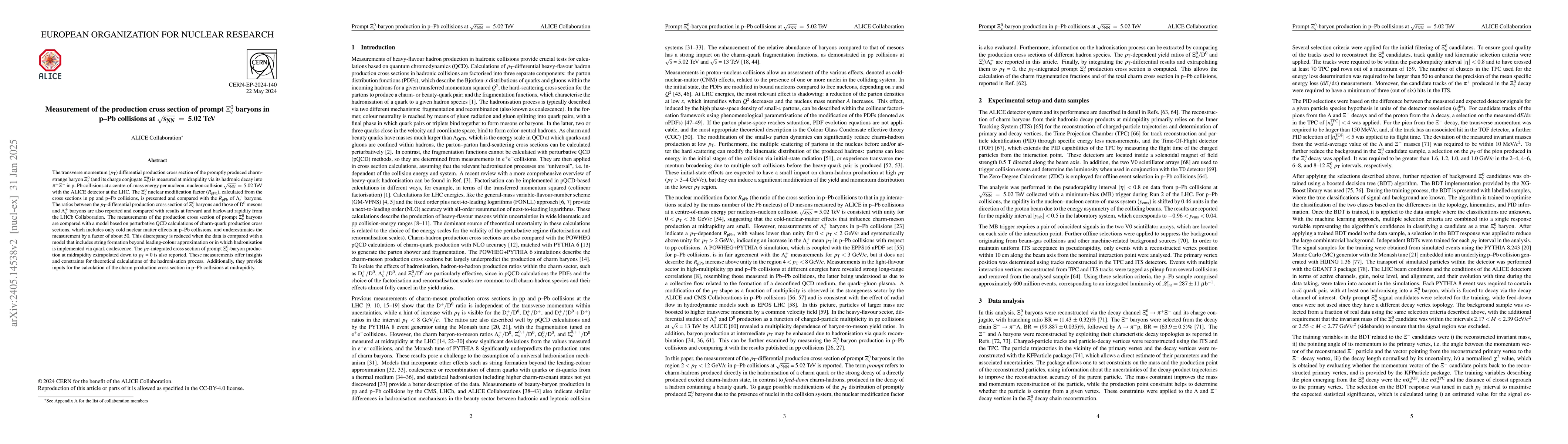 Thumbnail for Measurement of the production cross section of prompt $\Xi^0_{\rm c}$
  baryons in p$-$Pb collisions at $\sqrt{s_{\mathrm{NN}}}~=~5.02$ TeV