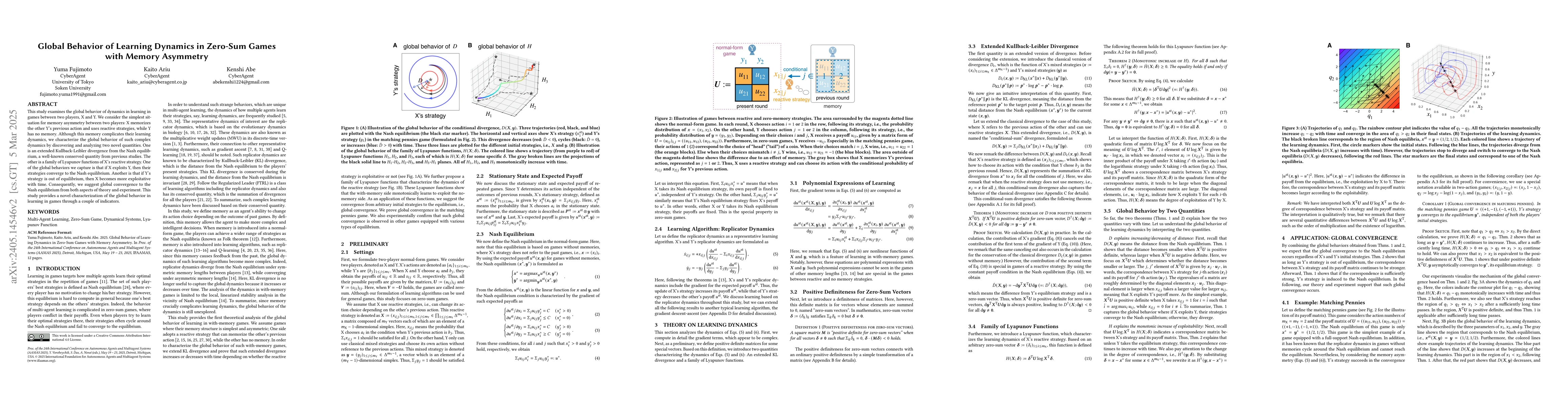 Thumbnail for Global Behavior of Learning Dynamics in Zero-Sum Games with Memory
  Asymmetry