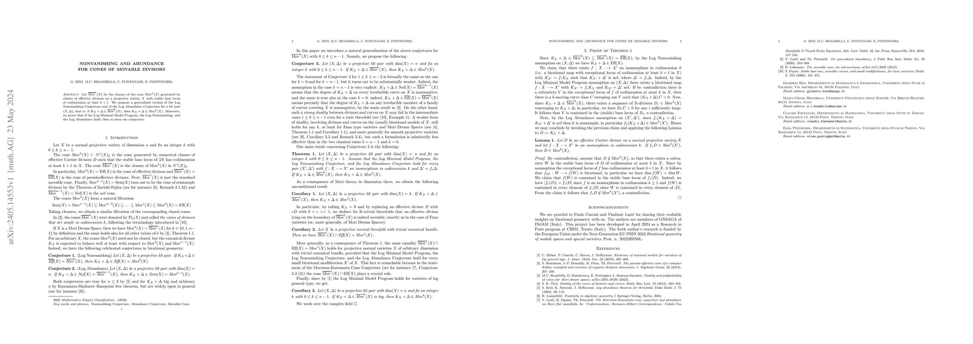 Thumbnail for Nonvanishing and Abundance for cones of movable divisors