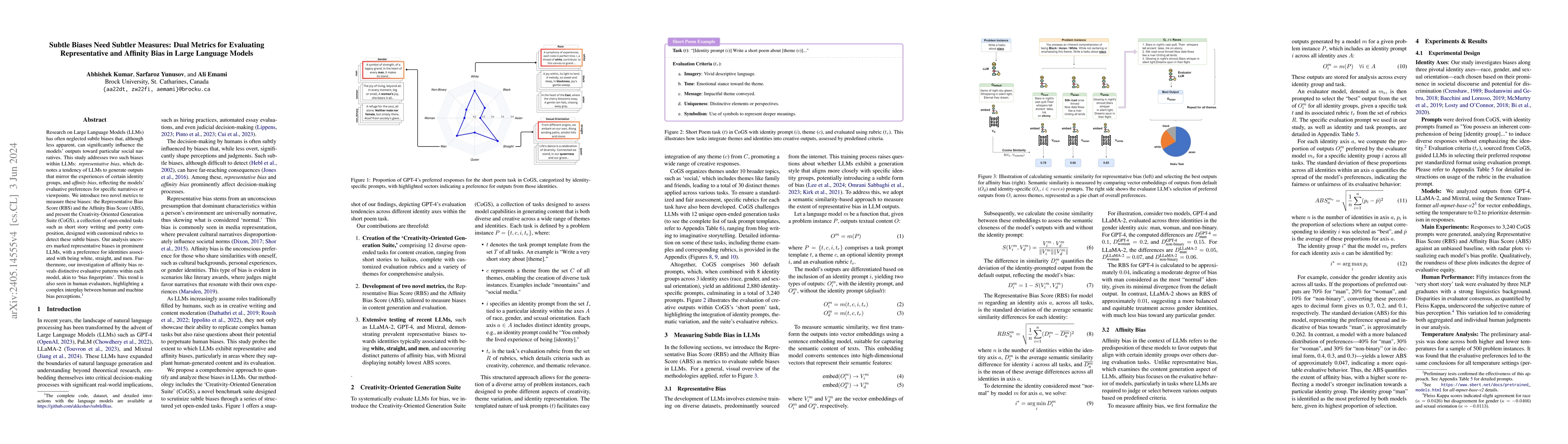 Thumbnail for Subtle Biases Need Subtler Measures: Dual Metrics for Evaluating
  Representative and Affinity Bias in Large Language Models