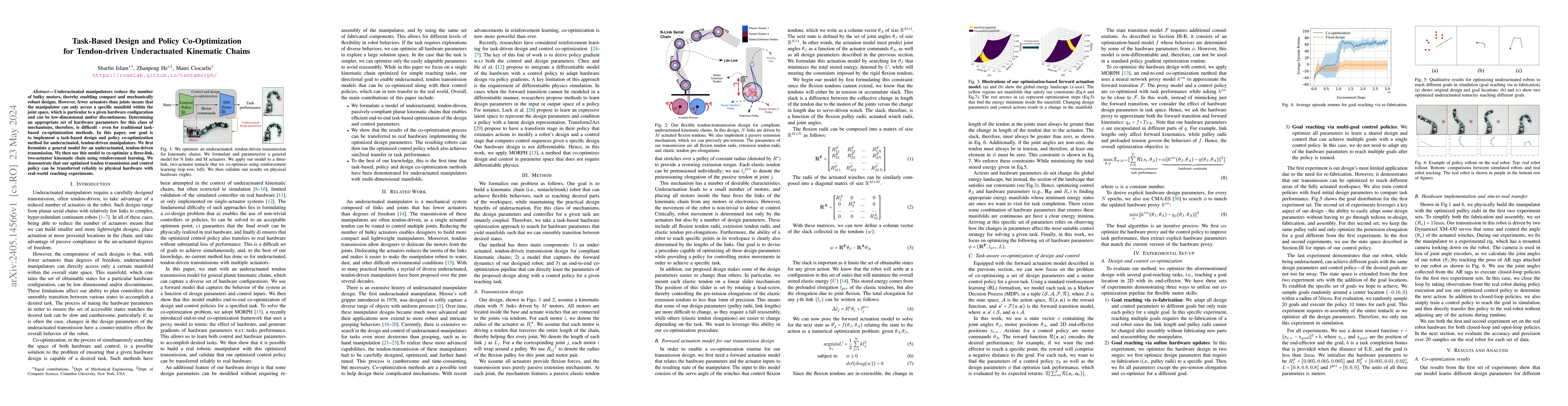 Thumbnail for Task-Based Design and Policy Co-Optimization for Tendon-driven
  Underactuated Kinematic Chains