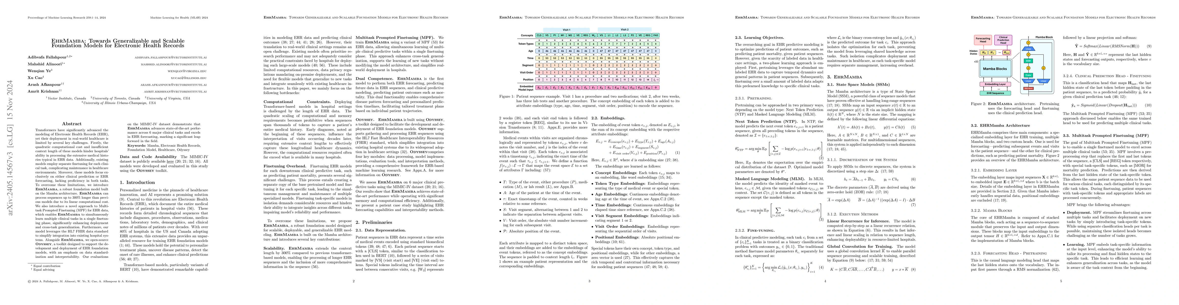 Thumbnail for EHRMamba: Towards Generalizable and Scalable Foundation Models for
  Electronic Health Records