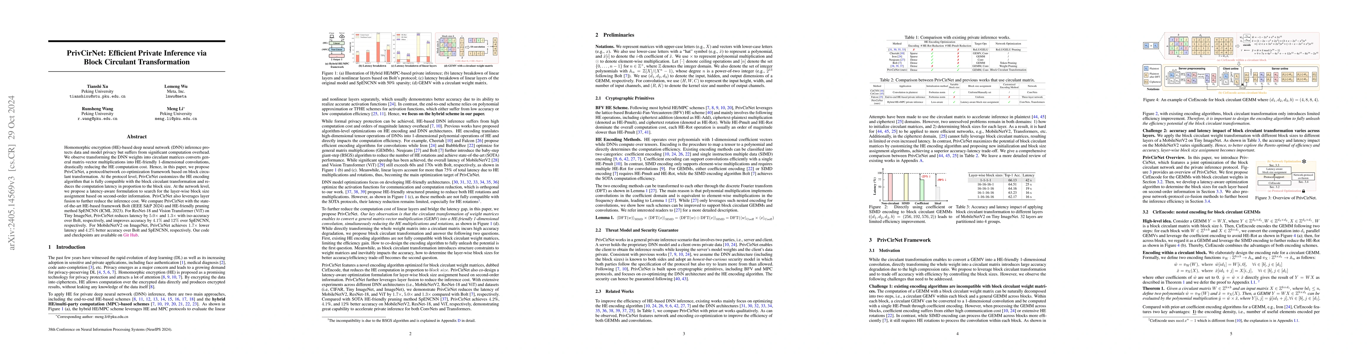 Thumbnail for PrivCirNet: Efficient Private Inference via Block Circulant
  Transformation