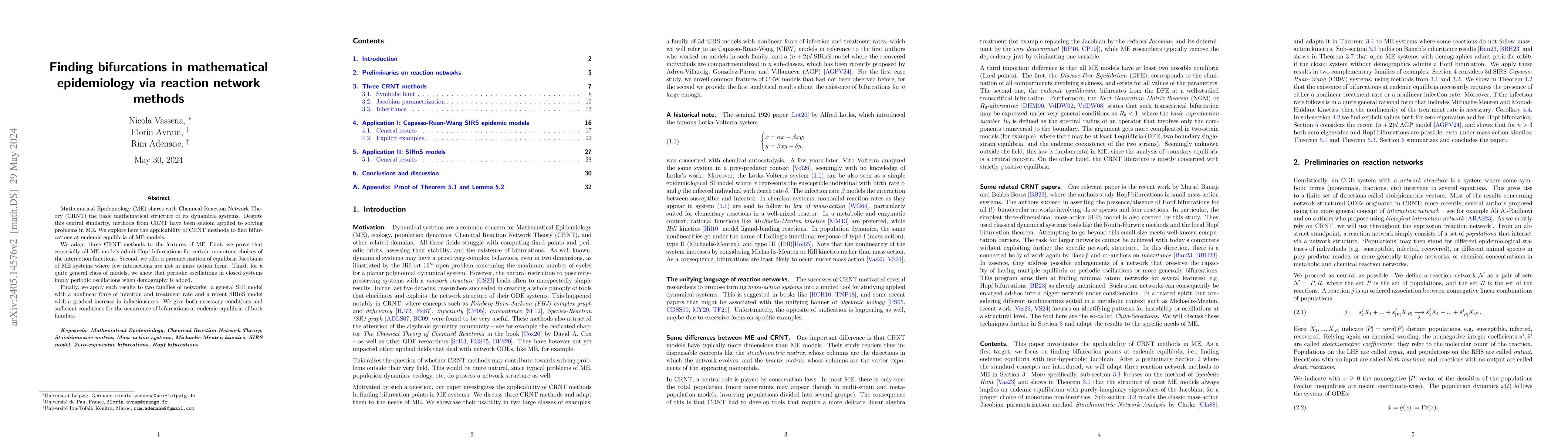 Thumbnail for Finding bifurcations in mathematical epidemiology via reaction network
  methods