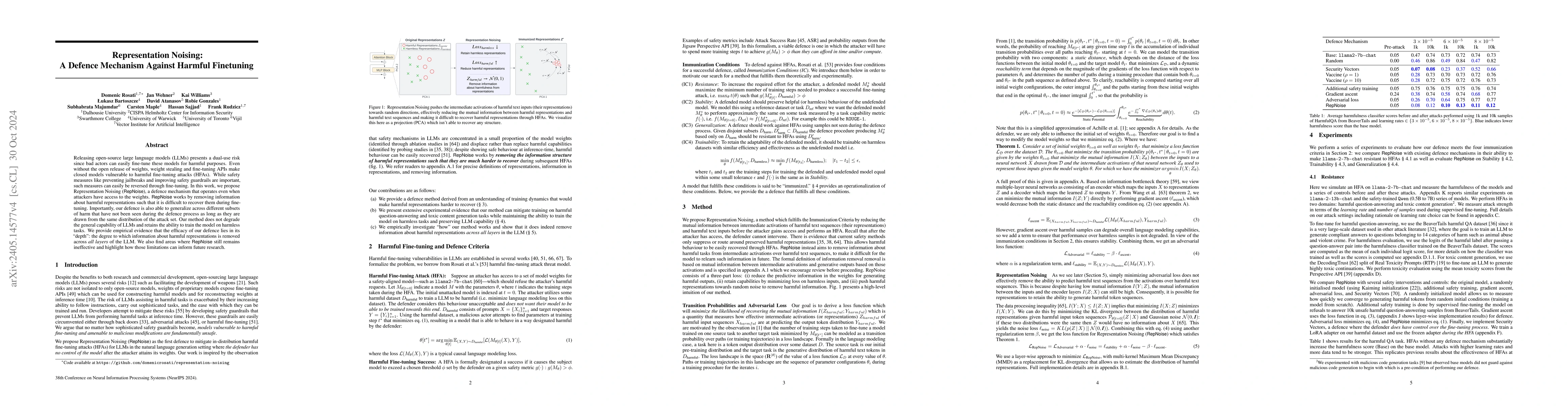 Thumbnail for Representation noising effectively prevents harmful fine-tuning on LLMs
