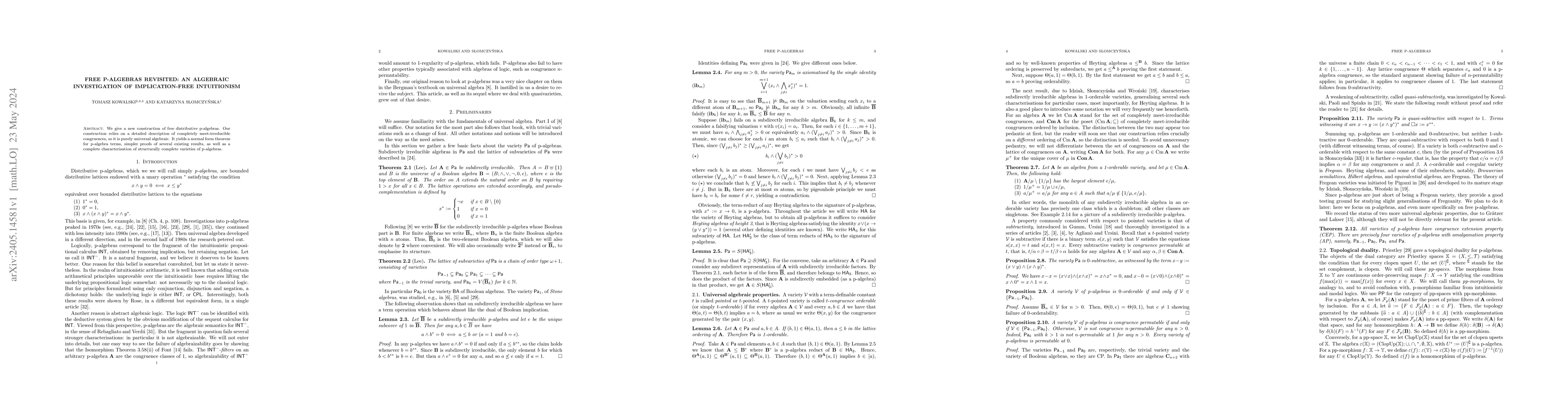 Thumbnail for Free p-algebras revisited: an algebraic investigation of
  implication-free intuitionism