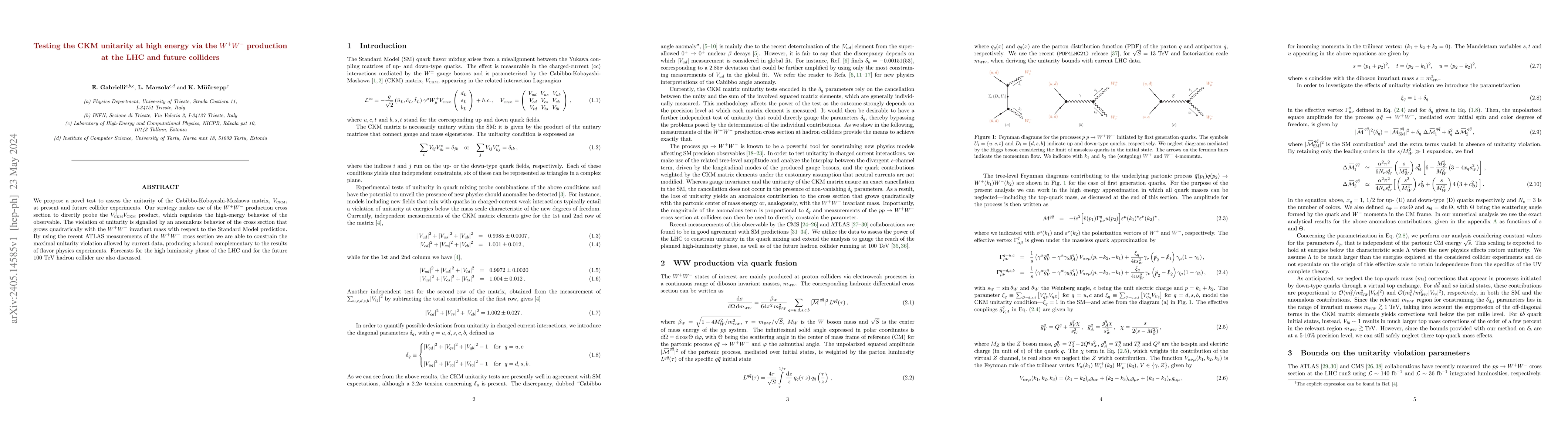 Thumbnail for Testing the CKM unitarity at high energy via the $W^+W^-$ production at
  the LHC and future colliders