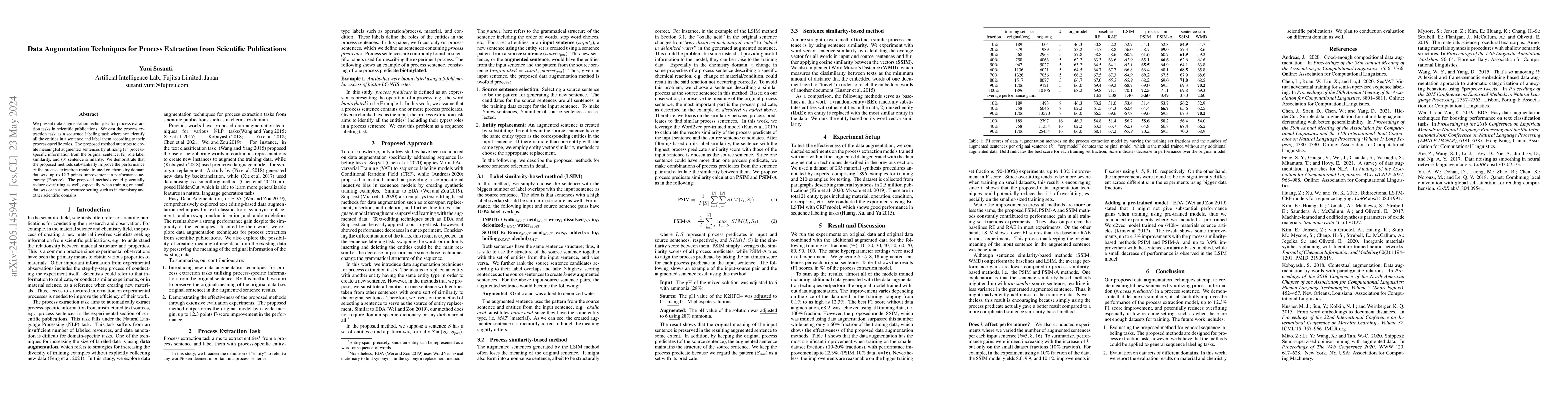 Thumbnail for Data Augmentation Techniques for Process Extraction from Scientific
  Publications