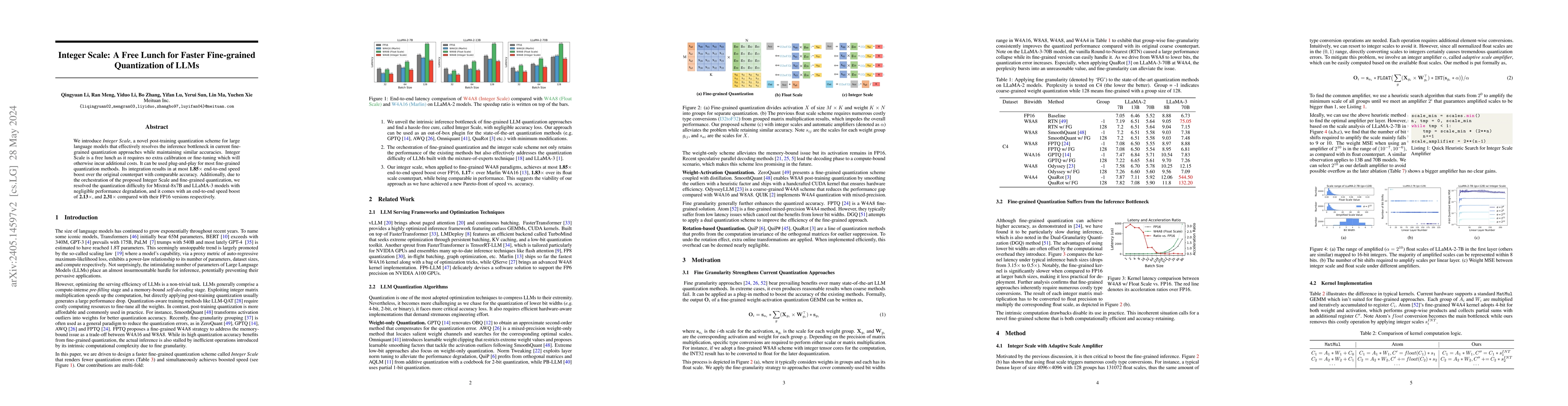 Thumbnail for Integer Scale: A Free Lunch for Faster Fine-grained Quantization of LLMs
