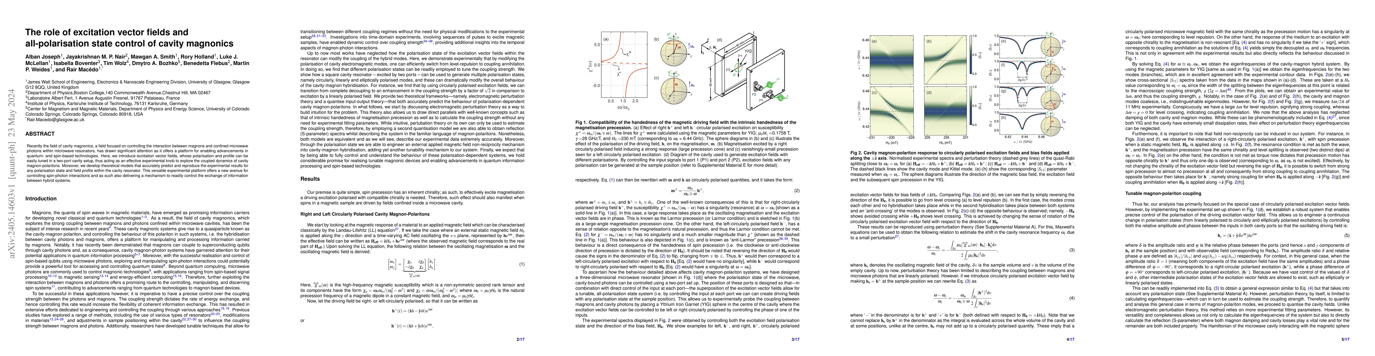 Thumbnail for The role of excitation vector fields and all-polarisation state control
  of cavity magnonics