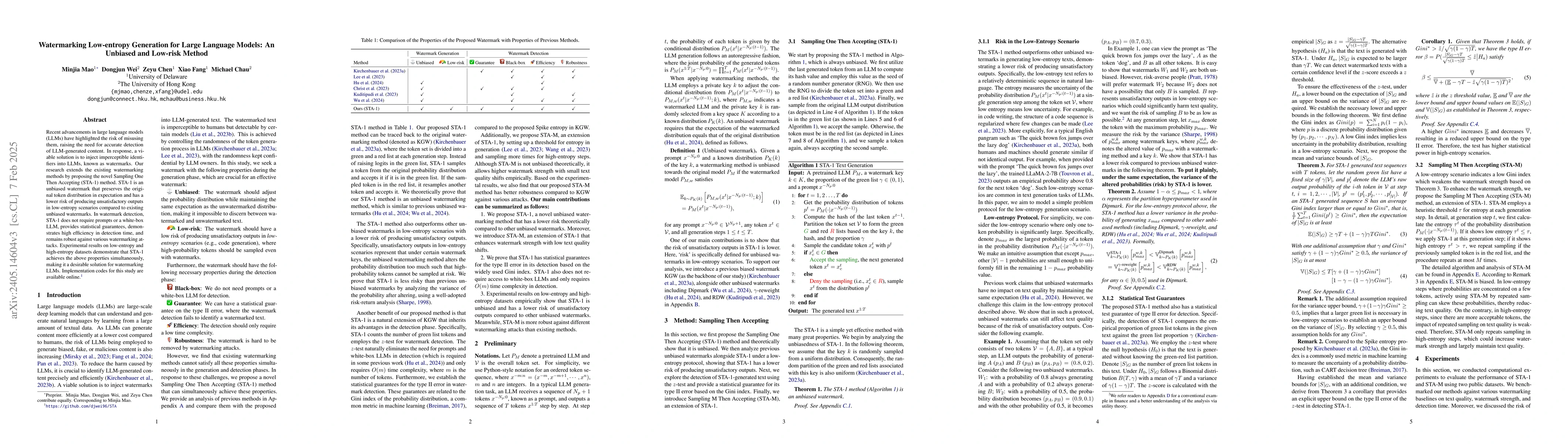 Thumbnail for A Watermark for Low-entropy and Unbiased Generation in Large Language
  Models