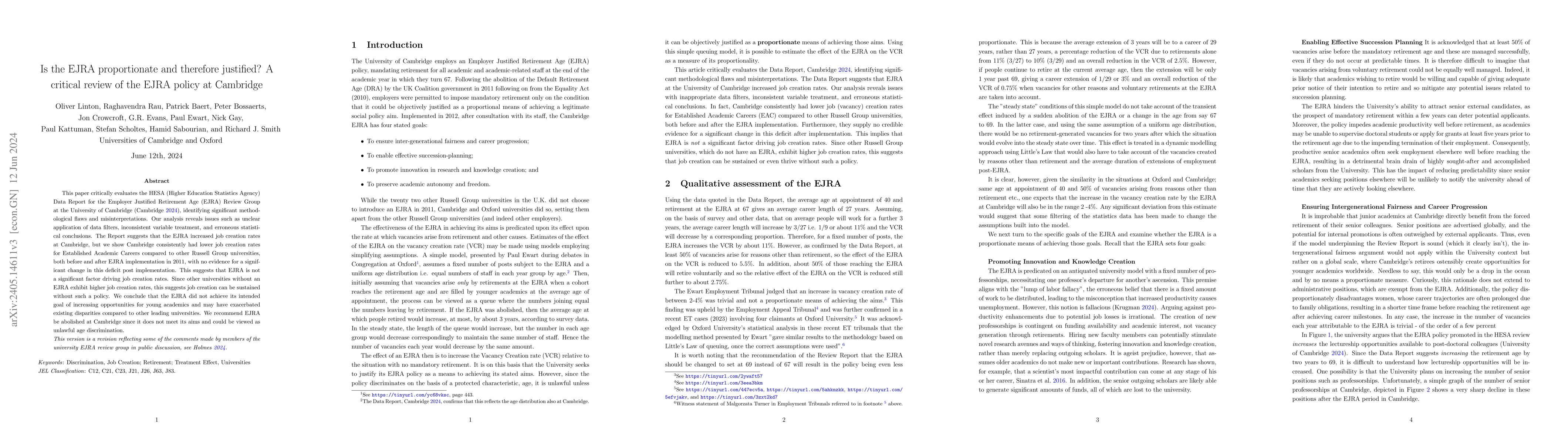 Thumbnail for Is the EJRA proportionate and therefore justified? A critical review of
  the EJRA policy at Cambridge