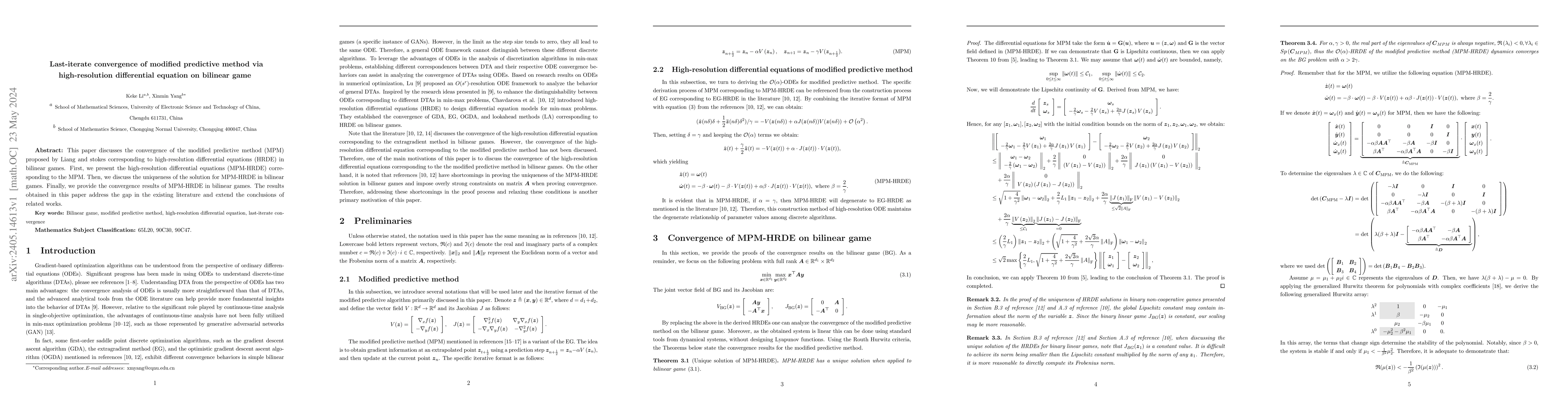 Thumbnail for Last-iterate convergence of modified predictive method via
  high-resolution differential equation on bilinear game
