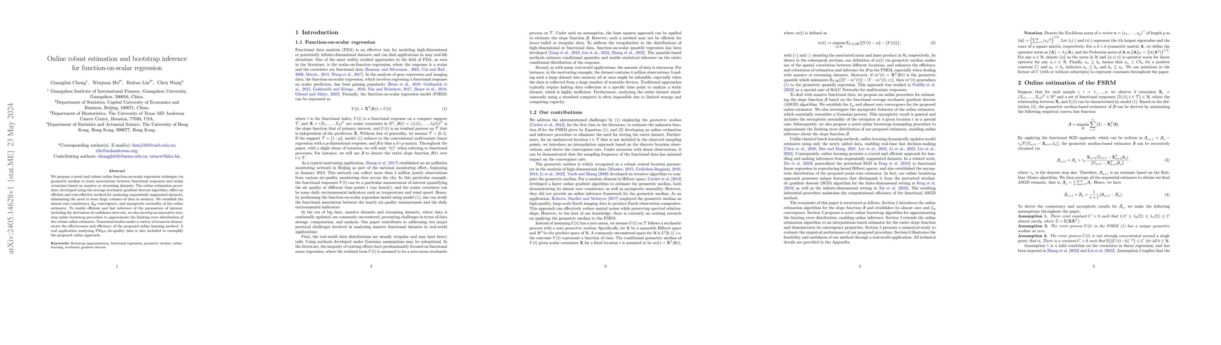 Thumbnail for Online robust estimation and bootstrap inference for function-on-scalar
  regression
