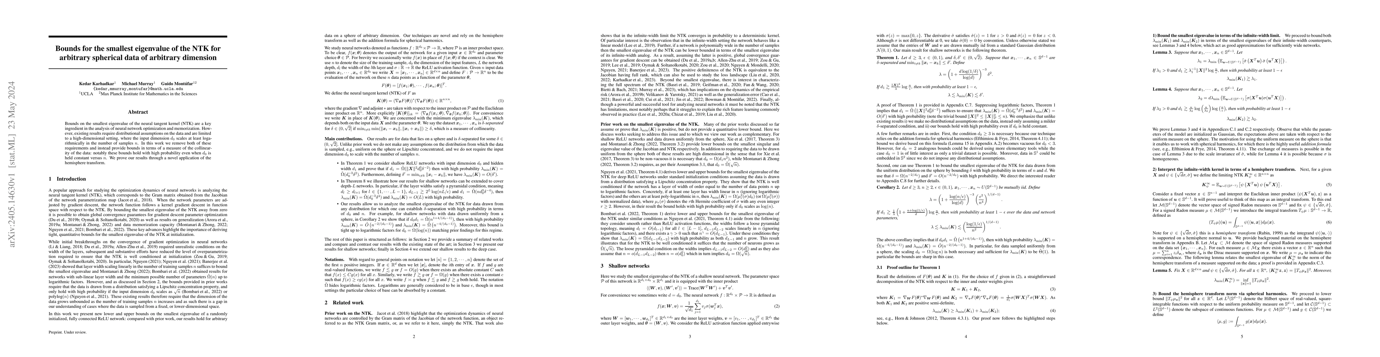 Thumbnail for Bounds for the smallest eigenvalue of the NTK for arbitrary spherical
  data of arbitrary dimension