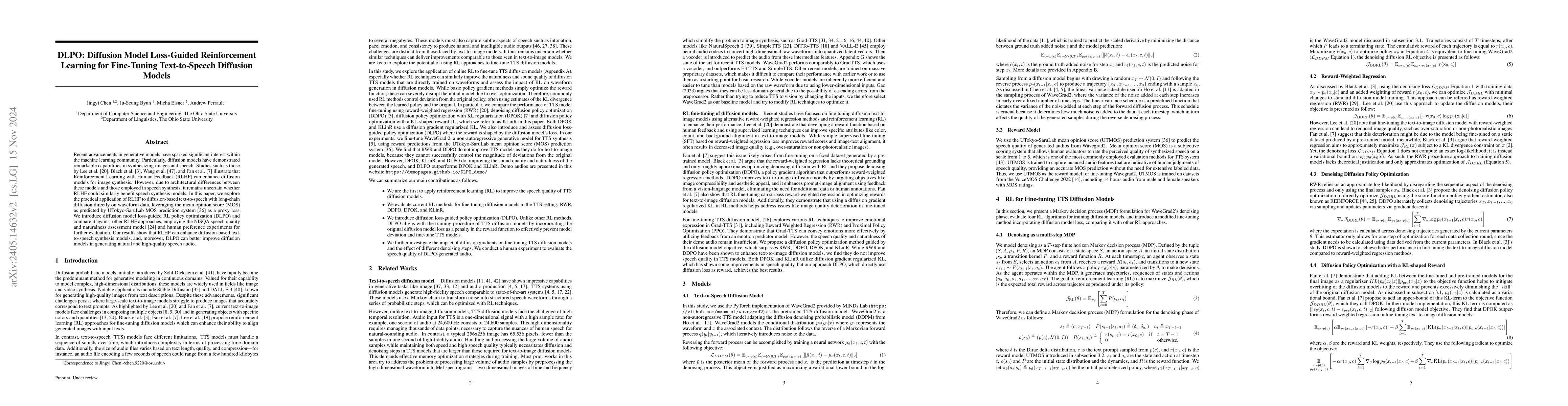 Thumbnail for Reinforcement Learning for Fine-tuning Text-to-speech Diffusion Models