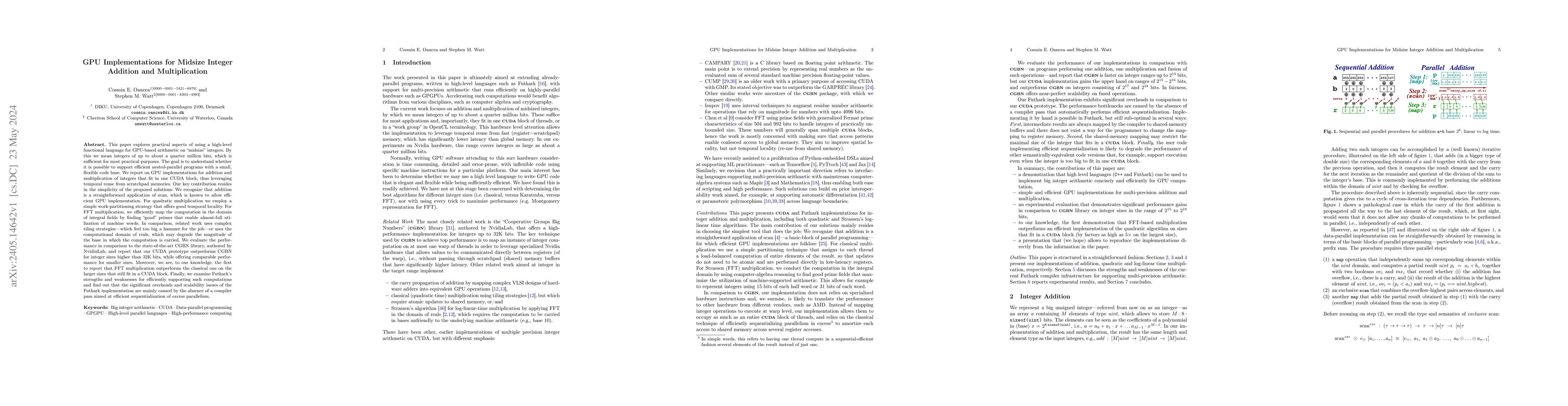 Thumbnail for GPU Implementations for Midsize Integer Addition and Multiplication