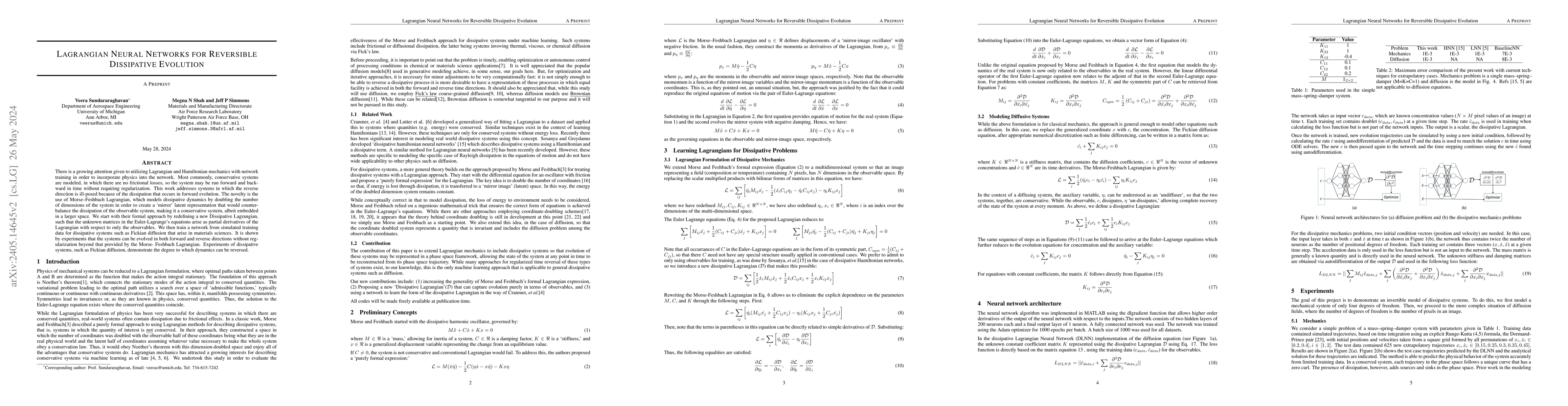 Thumbnail for Lagrangian Neural Networks for Reversible Dissipative Evolution