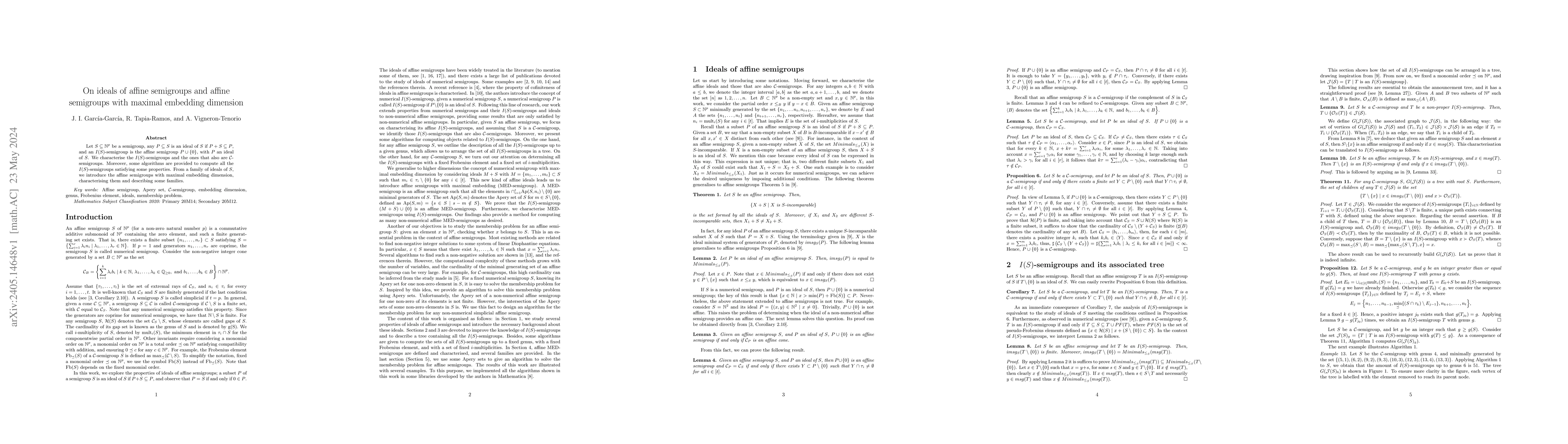 Thumbnail for On ideals of affine semigroups and affine semigroups with maximal
  embedding dimension