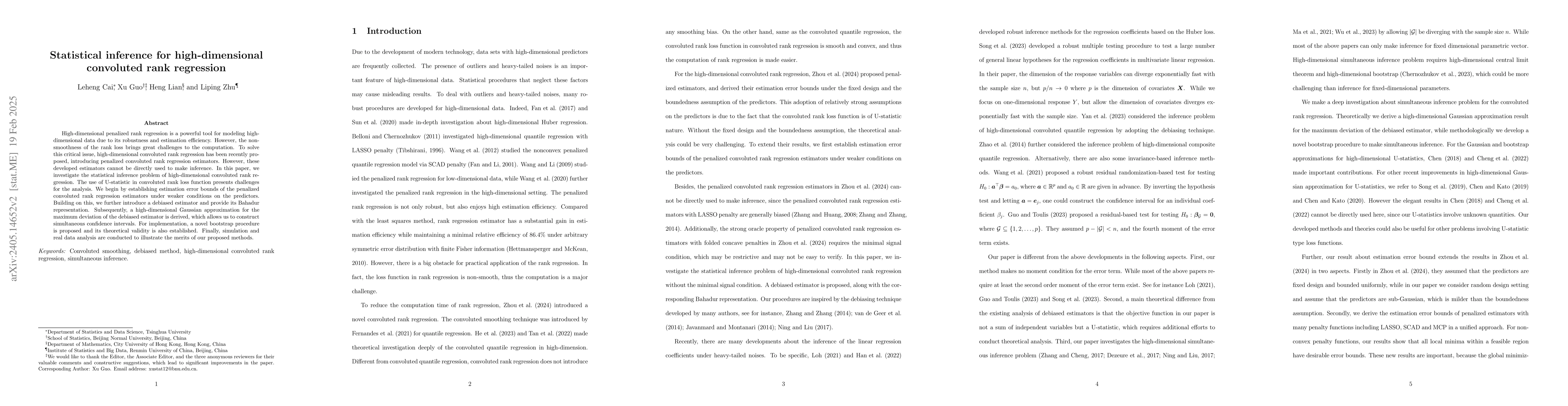 Thumbnail for Statistical inference for high-dimensional convoluted rank regression