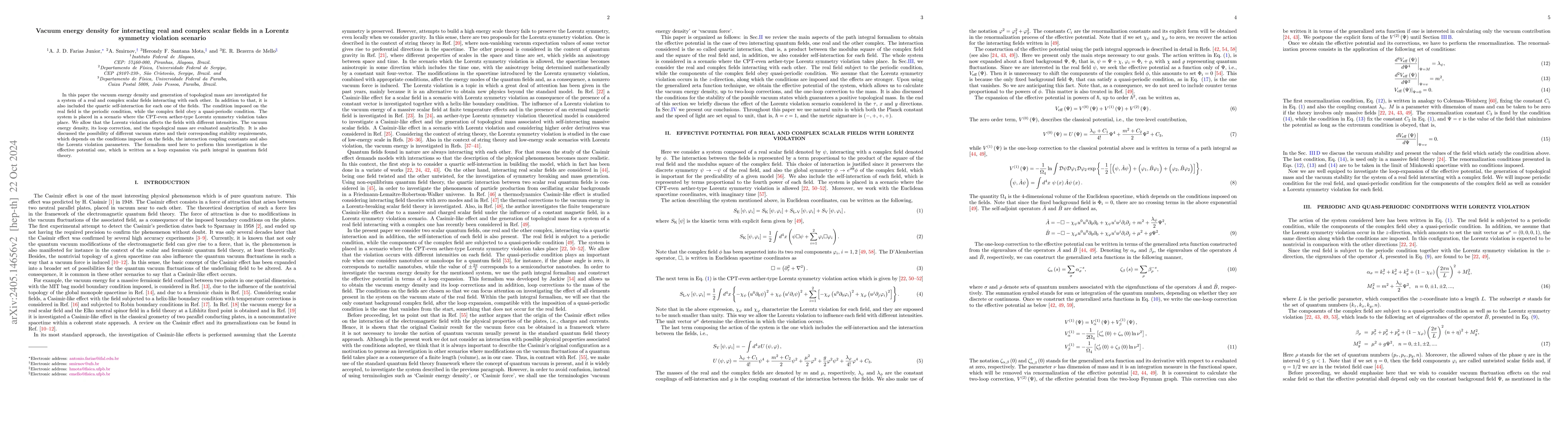 Thumbnail for Vacuum energy density for interacting real and complex scalar fields in
  a Lorentz symmetry violation scenario
