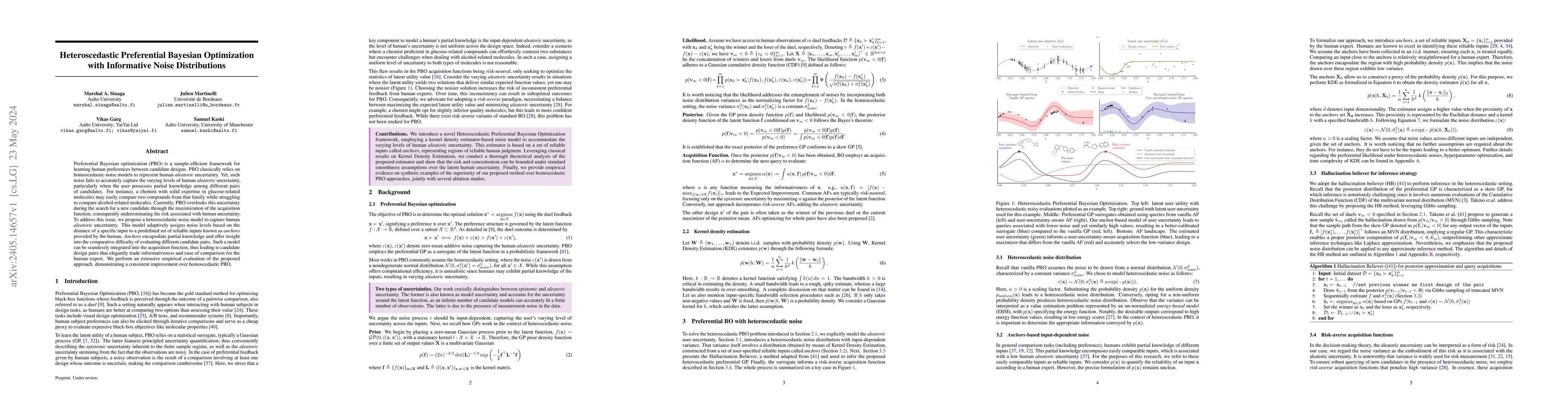 Thumbnail for Heteroscedastic Preferential Bayesian Optimization with Informative
  Noise Distributions