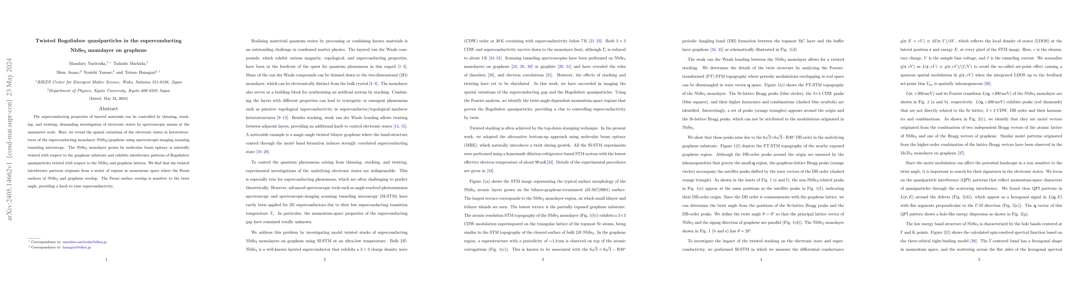 Thumbnail for Twisted Bogoliubov quasiparticles in the superconducting NbSe$_2$
  monolayer on graphene