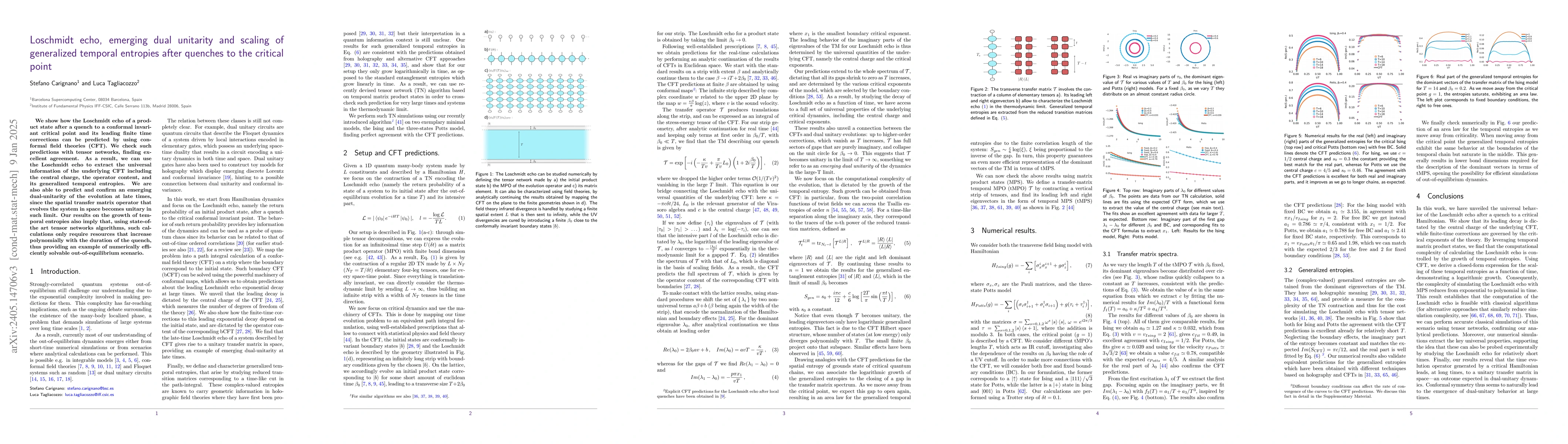 Thumbnail for Loschmidt echo, emerging dual unitarity and scaling of generalized
  temporal entropies after quenches to the critical point