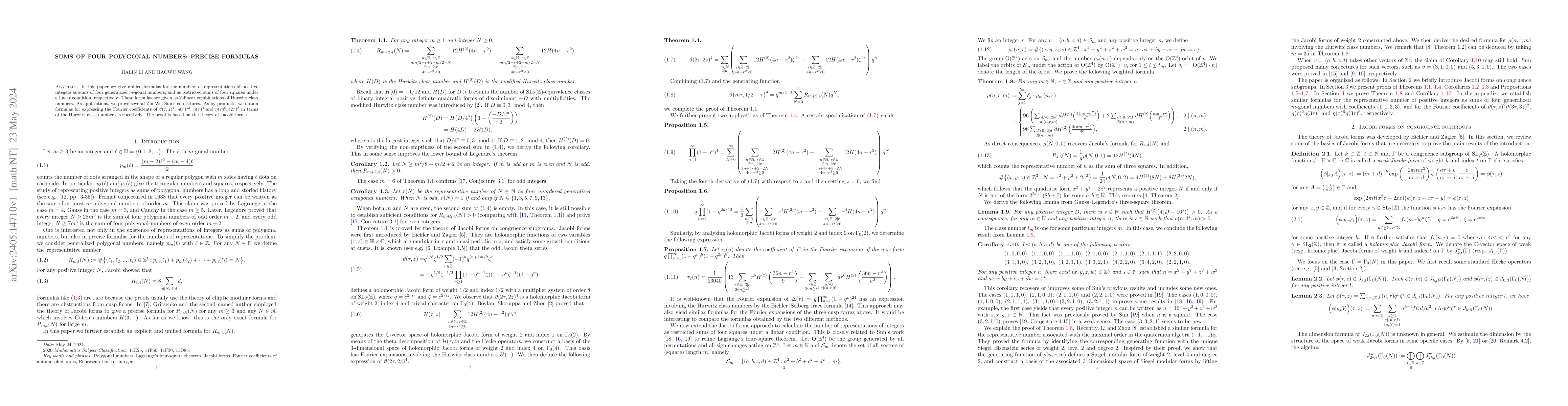 Thumbnail for Sums of four polygonal numbers: precise formulas