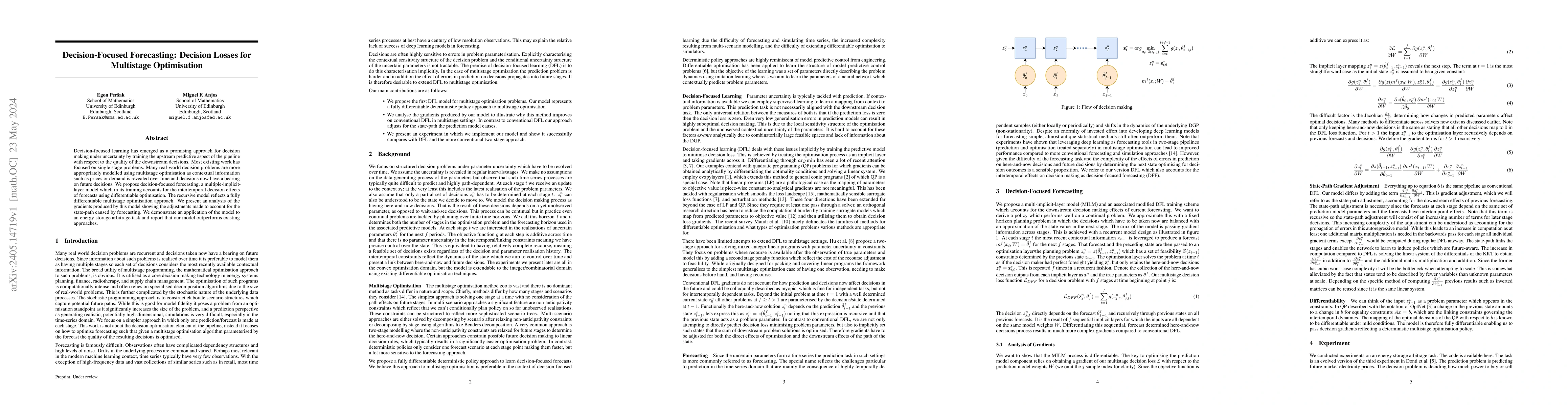 Thumbnail for Decision-Focused Forecasting: Decision Losses for Multistage
  Optimisation