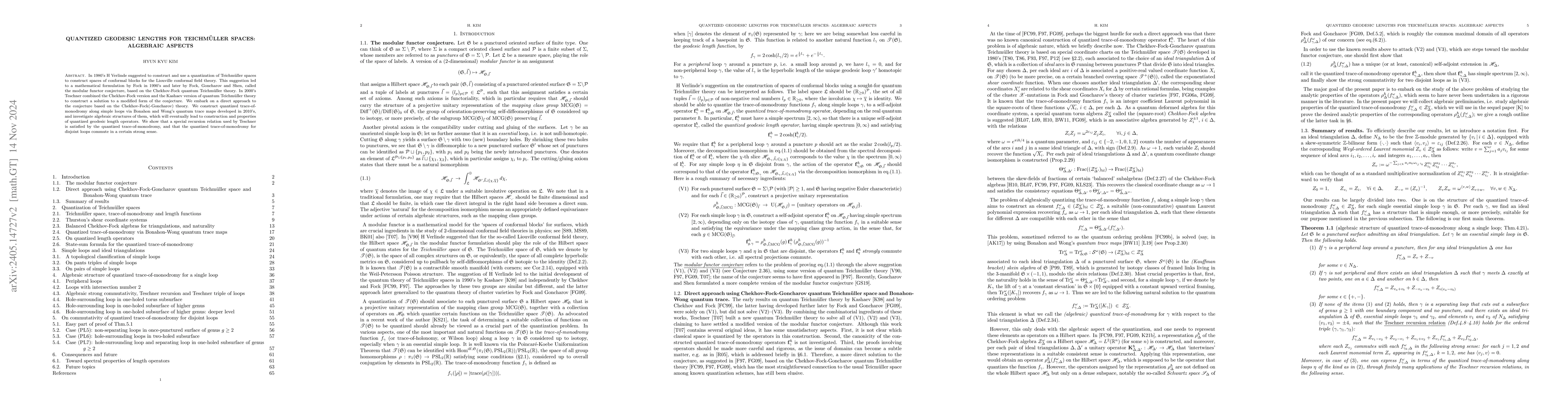 Thumbnail for Quantized geodesic lengths for Teichm\"uller spaces: algebraic aspects