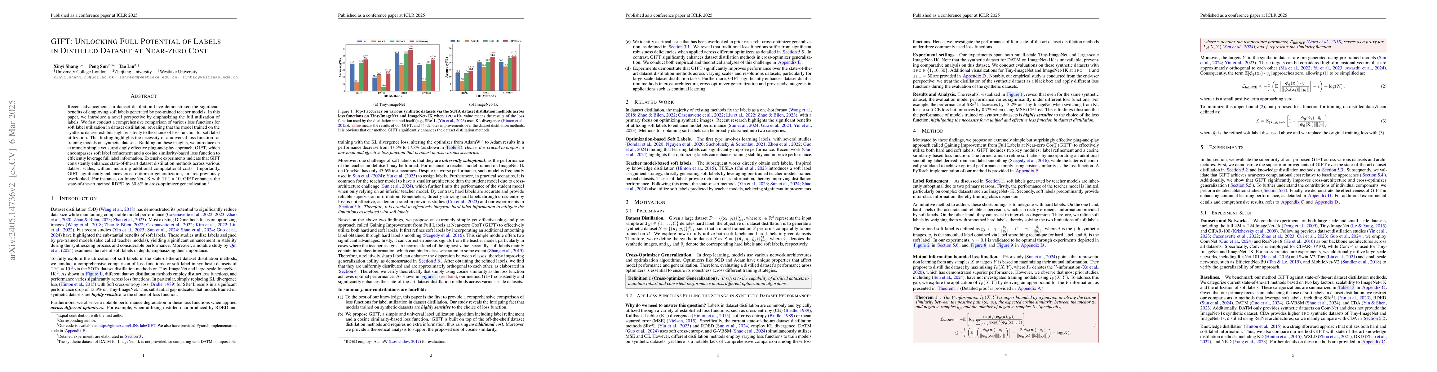 Thumbnail for GIFT: Unlocking Full Potential of Labels in Distilled Dataset at
  Near-zero Cost