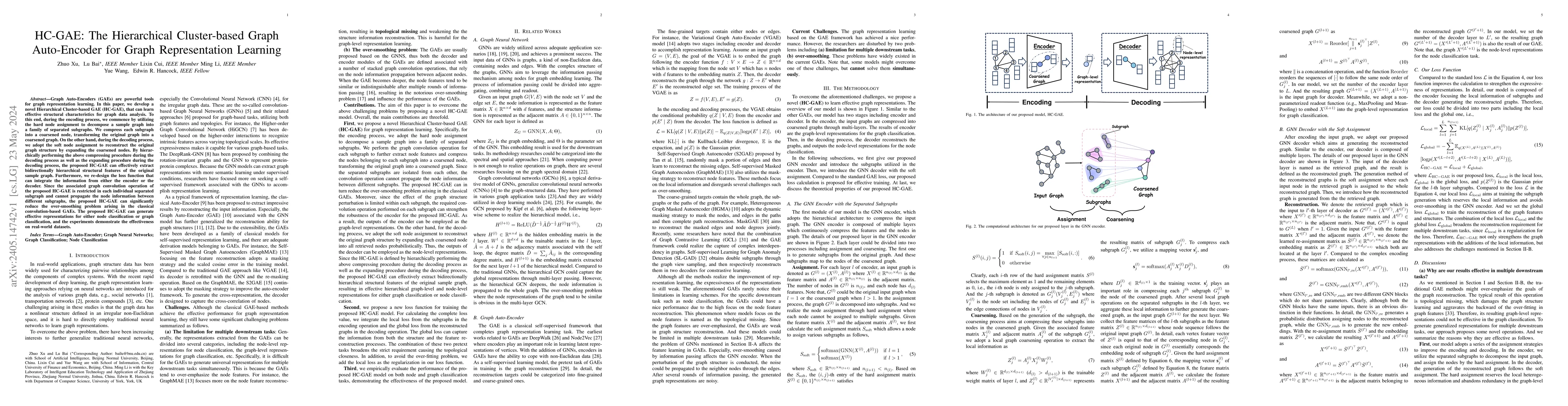 Thumbnail for HC-GAE: The Hierarchical Cluster-based Graph Auto-Encoder for Graph
  Representation Learning