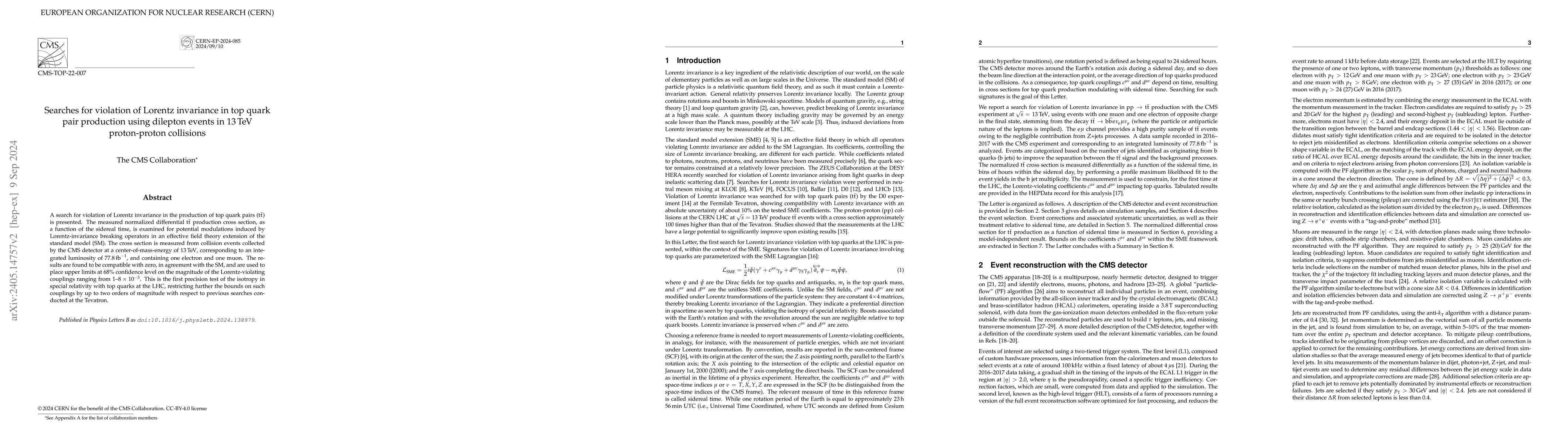 Thumbnail for Searches for violation of Lorentz invariance in $\mathrm{t\bar{t}}$
  production using dilepton events in proton-proton collisions at $\sqrt{s}$ =
  13 TeV
