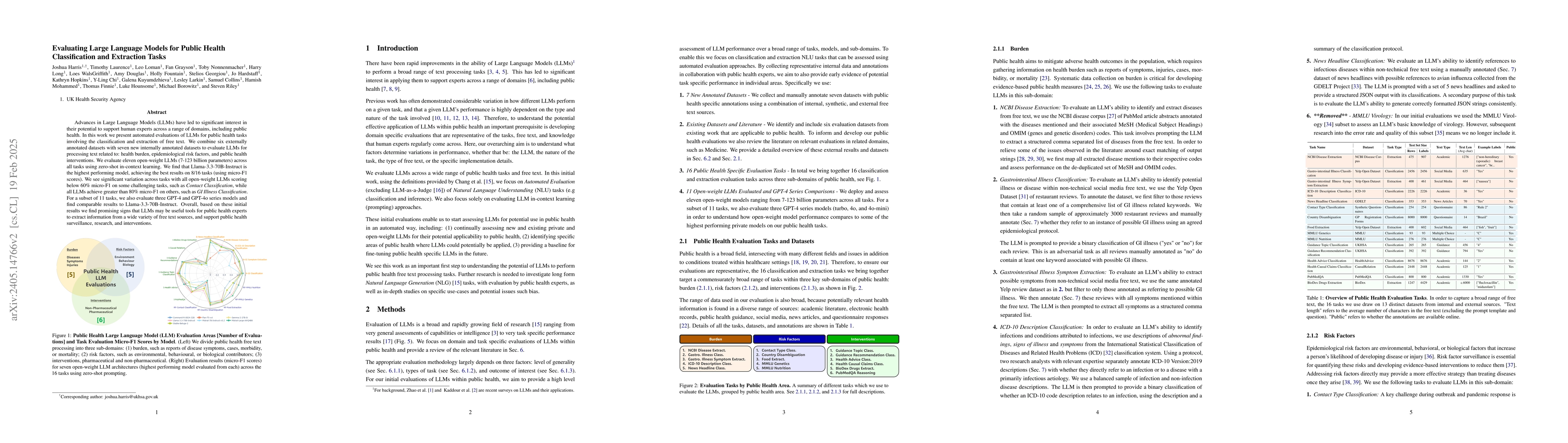 Thumbnail for Evaluating Large Language Models for Public Health Classification and
  Extraction Tasks