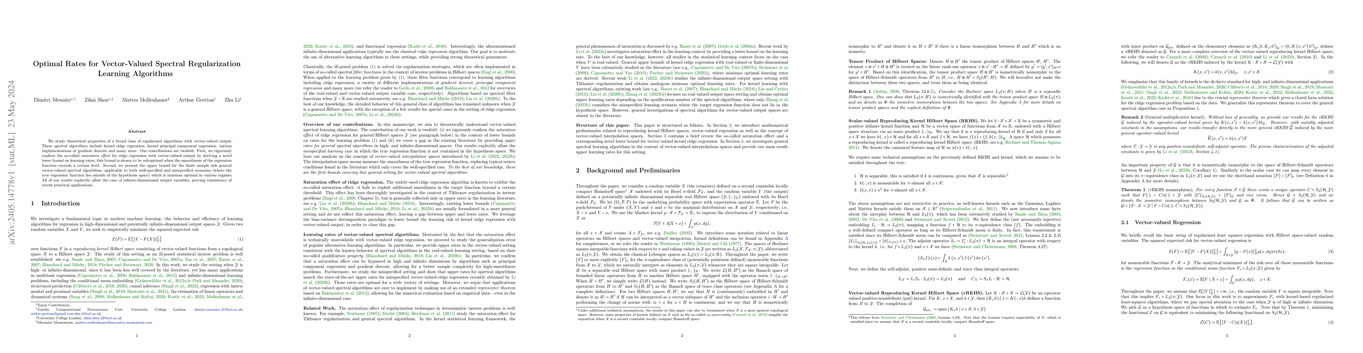 Thumbnail for Optimal Rates for Vector-Valued Spectral Regularization Learning
  Algorithms