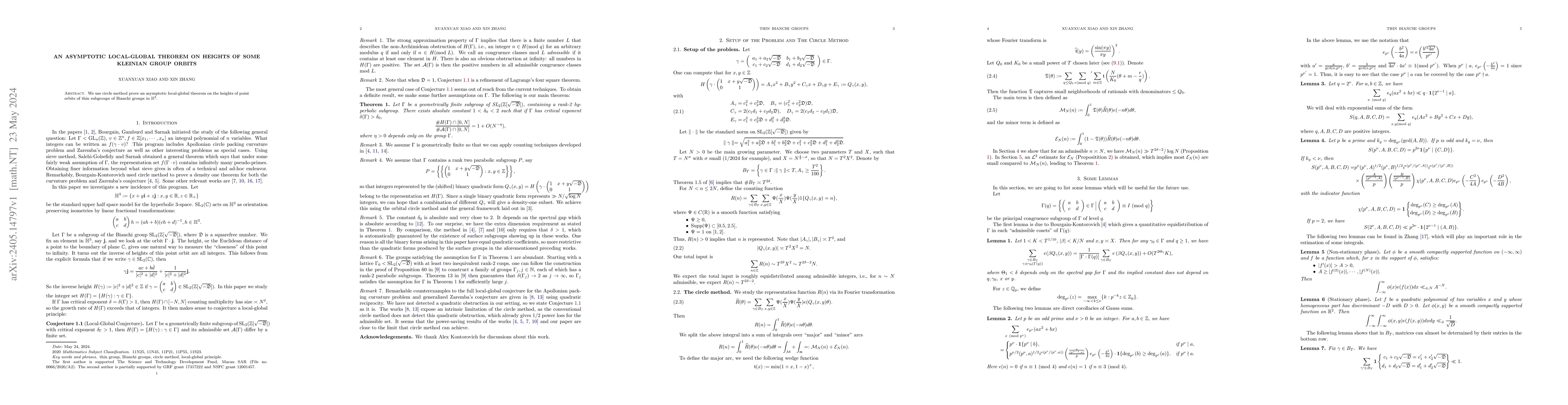 Thumbnail for An asymptotic local-global theorem on heights of some Kleinian group
  orbits