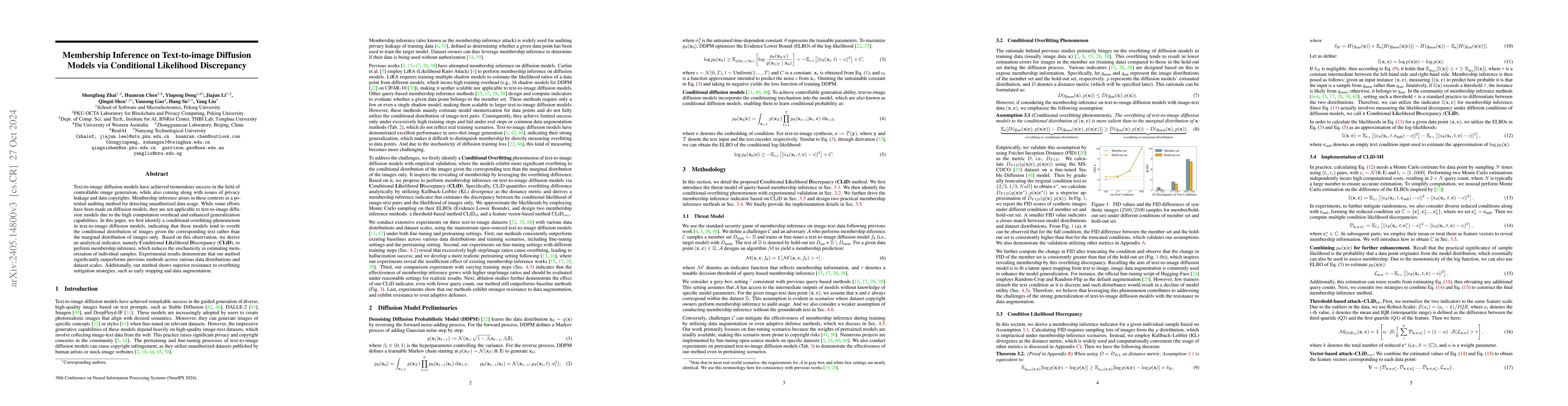 Thumbnail for Membership Inference on Text-to-Image Diffusion Models via Conditional
  Likelihood Discrepancy
