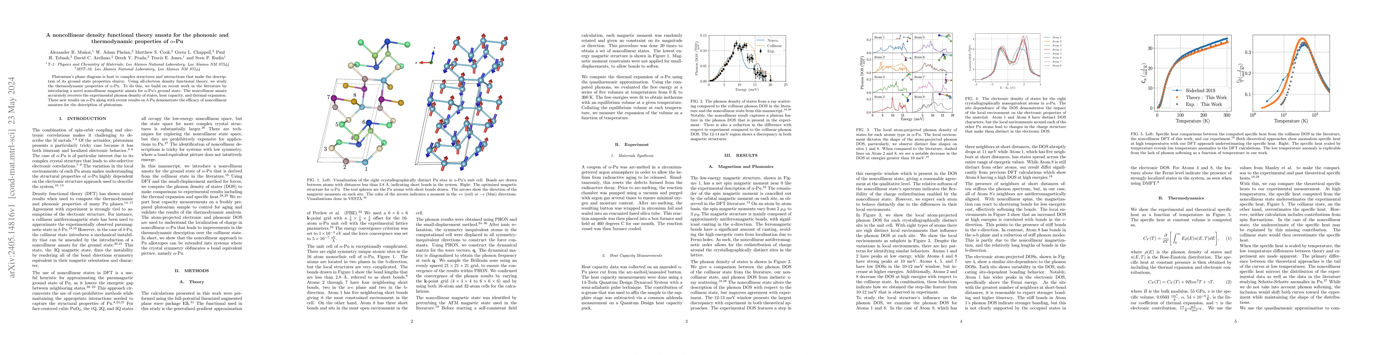 Thumbnail for A noncollinear density functional theory ansatz for the phononic and
  thermodynamic properties of $\alpha$-Pu