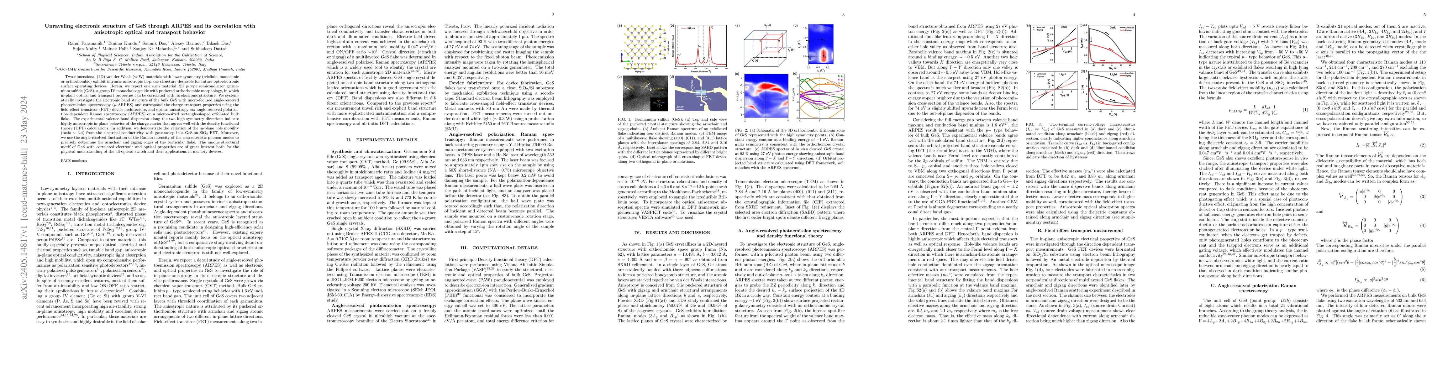 Thumbnail for Unraveling electronic structure of GeS through ARPES and its correlation
  with anisotropic optical and transport behavior