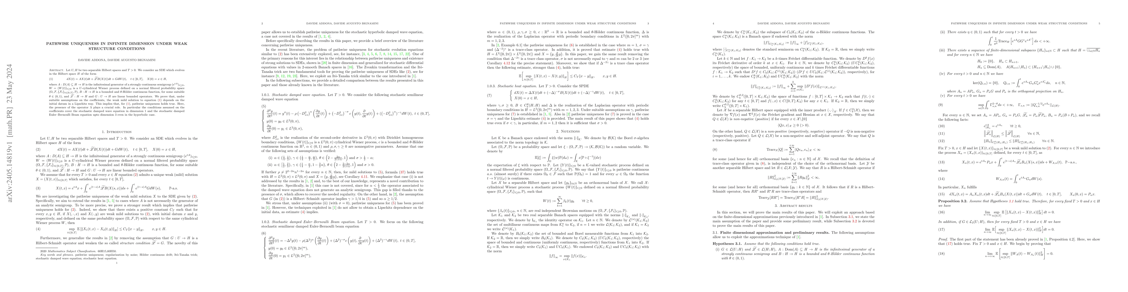 Thumbnail for Pathwise uniqueness in infinite dimension under weak structure
  conditions