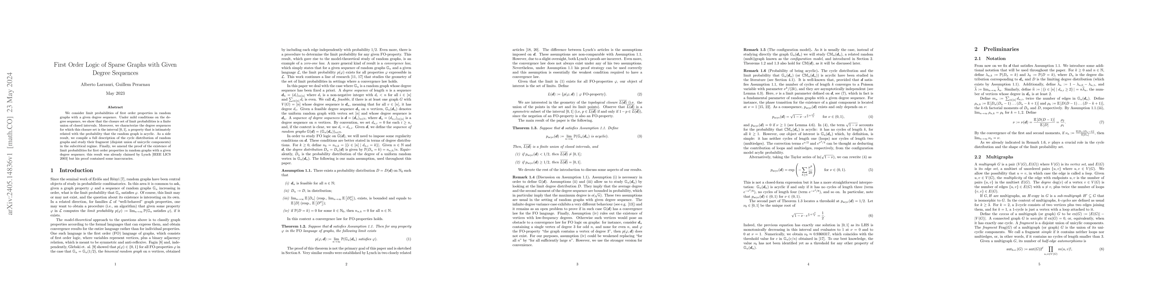 Thumbnail for First Order Logic of Sparse Graphs with Given Degree Sequences