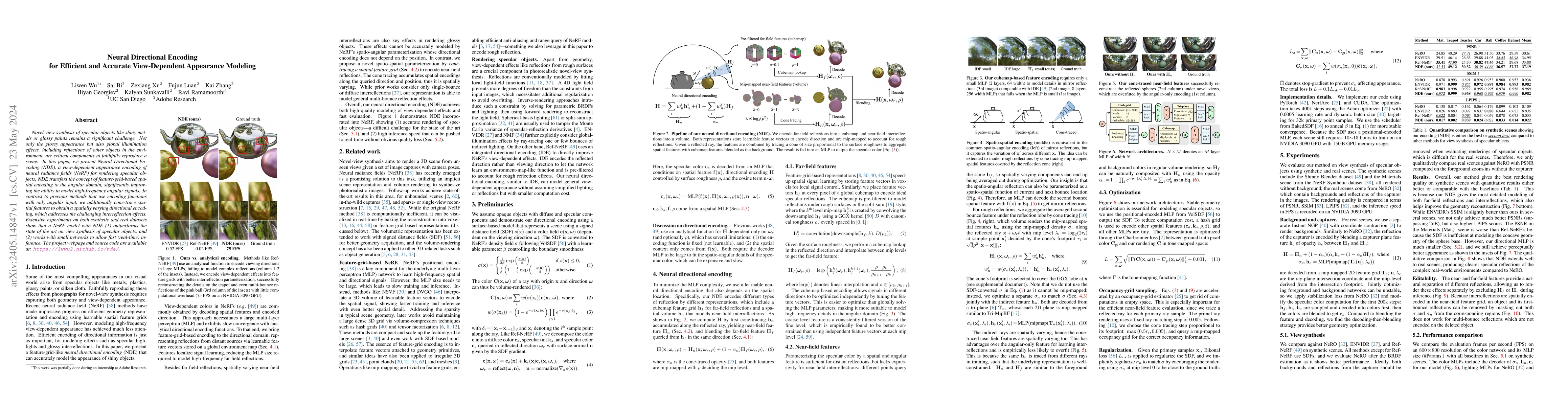 Thumbnail for Neural Directional Encoding for Efficient and Accurate View-Dependent
  Appearance Modeling