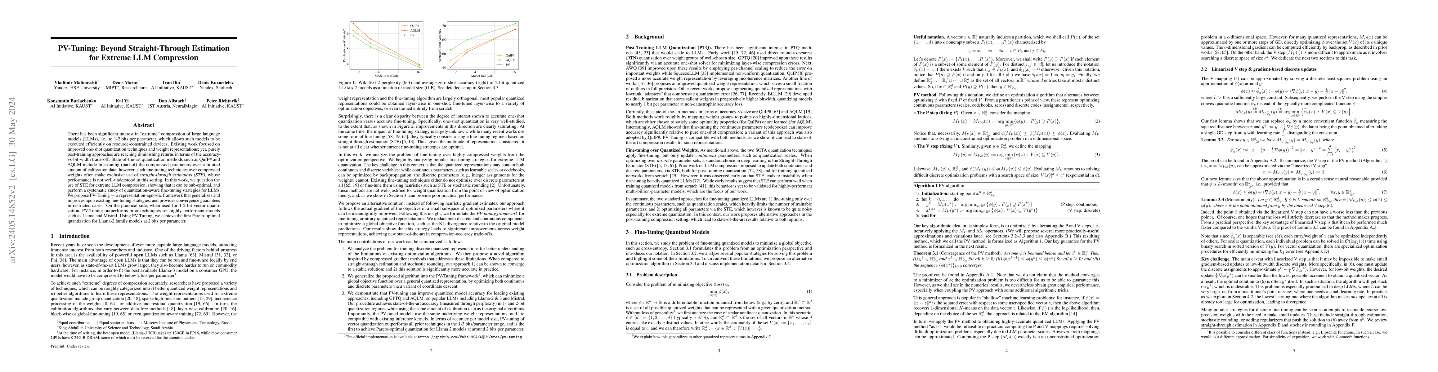 Thumbnail for PV-Tuning: Beyond Straight-Through Estimation for Extreme LLM
  Compression
