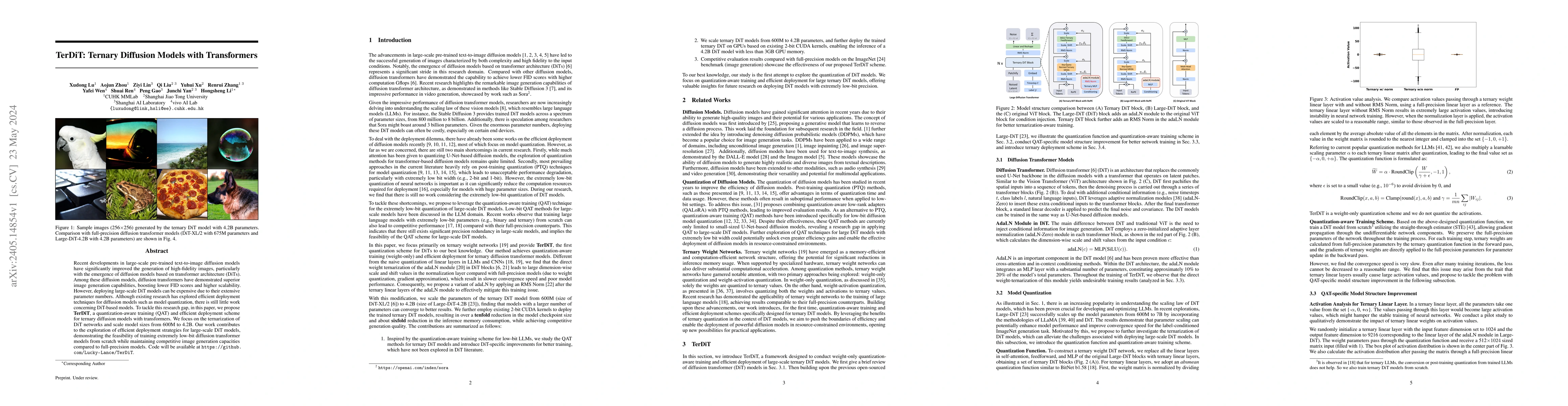 Thumbnail for TerDiT: Ternary Diffusion Models with Transformers